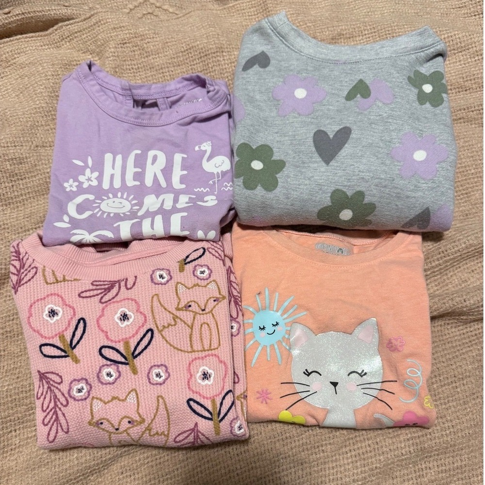 Garanimals Toddler Girls 3T Tops Bundle Lot of 4 Cat Fox Floral Thermal Shitts